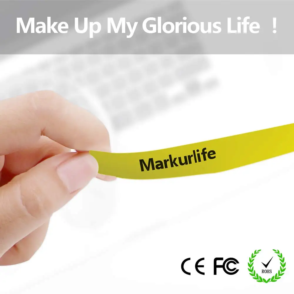 Markurlife офисная этикетировочная лента черная на желтом 9 мм совместимая с