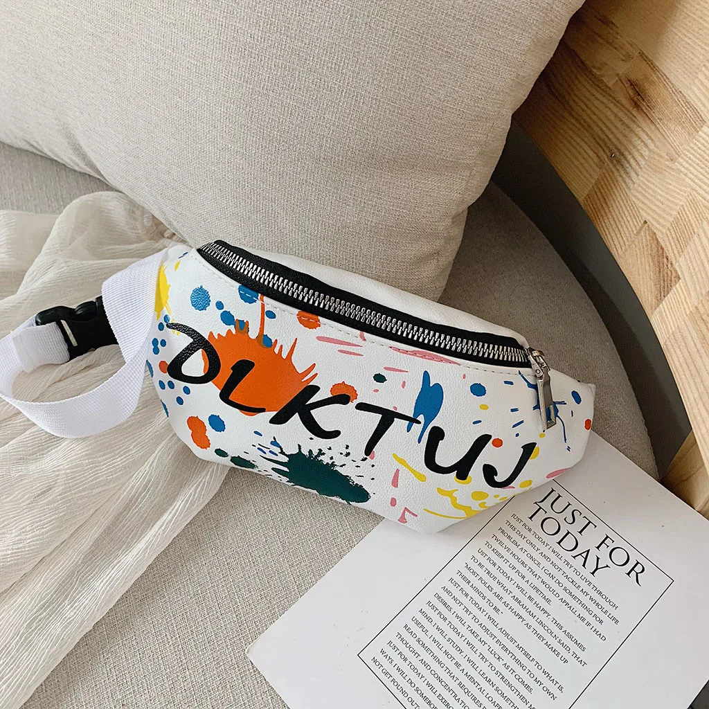 Children Waist Packs Bags Small Canvas Chest Bag Kid Boy Girl Graffiti Purse Belt Waist Bag Shoulder Messenger Crossbody Bags