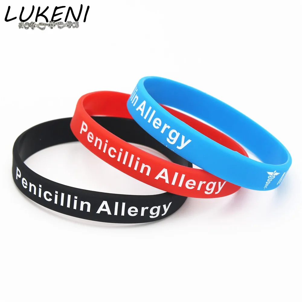 

1PC Hot Sale Bracelets Medical Alert Penicillin Allergy Silicone Wristband Armband Nurse Bangles Adult 3 Colours Gift SH093