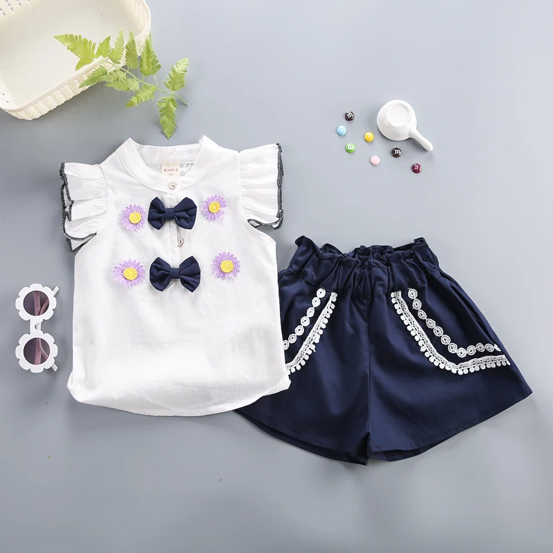 

BibiCola New summer little girls clothing set children girls fashion cotton shirt+shorts 2pcs kids girls outfits clothes