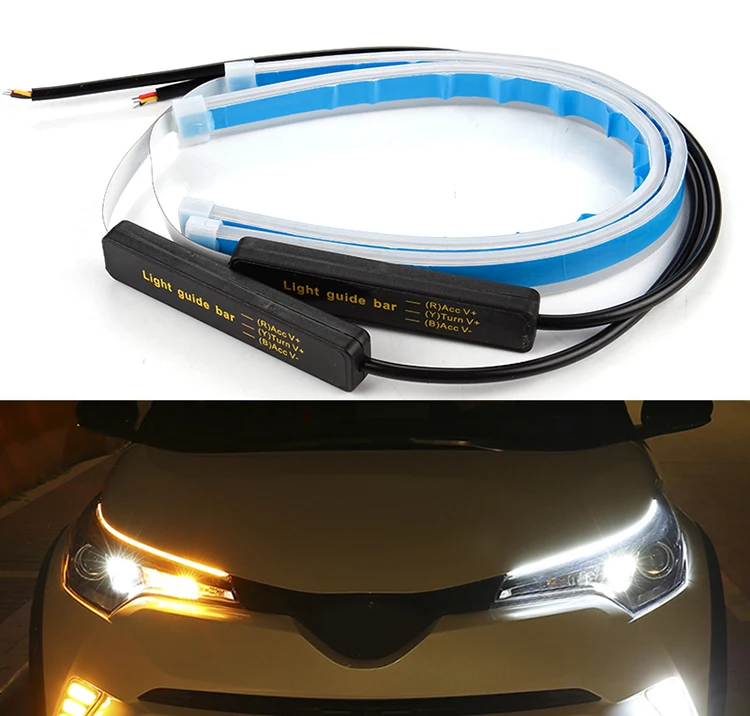 OKEEN 2x тонкий гибкий DRL Switchback светодиодный светильник Knight Rider с полосками для головы, светильник с последовательным плавным янтарным сигналом поворота, светильник s