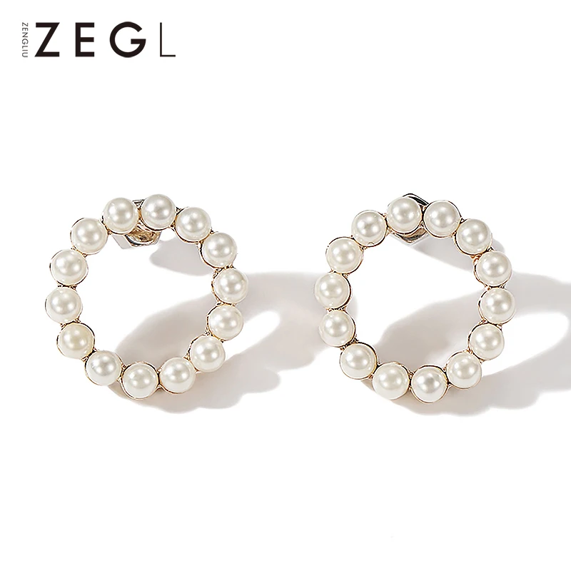 Женские корейские серьги ZEGL круглые для банкета открытые с искусственным