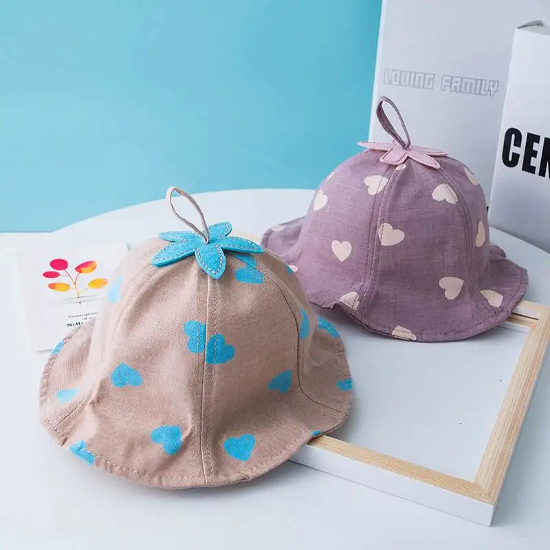 Панама детская летняя с принтом в виде сердца от солнца для маленьких девочек