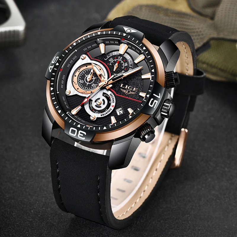 Часы наручные LIGE Мужские кварцевые брендовые Роскошные водонепроницаемые