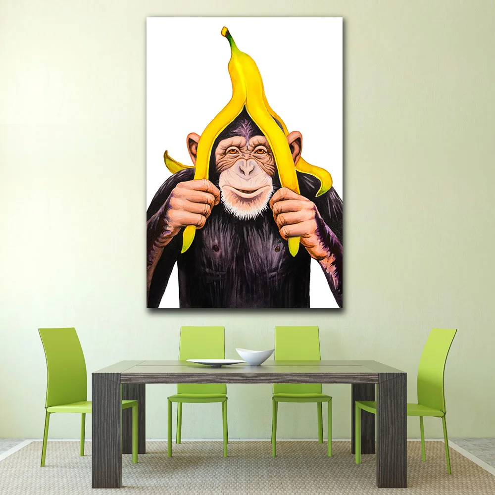 Embelish большой размер шимпанзе с банановым мультяшным рисунком настенные картинки