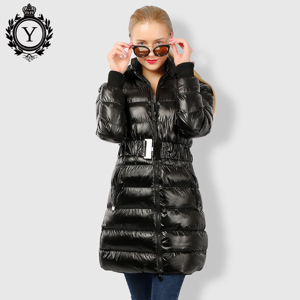COUTUDI 2016 Длинный Женская одежда Зимние теплые куртки блестящий твердый Черный