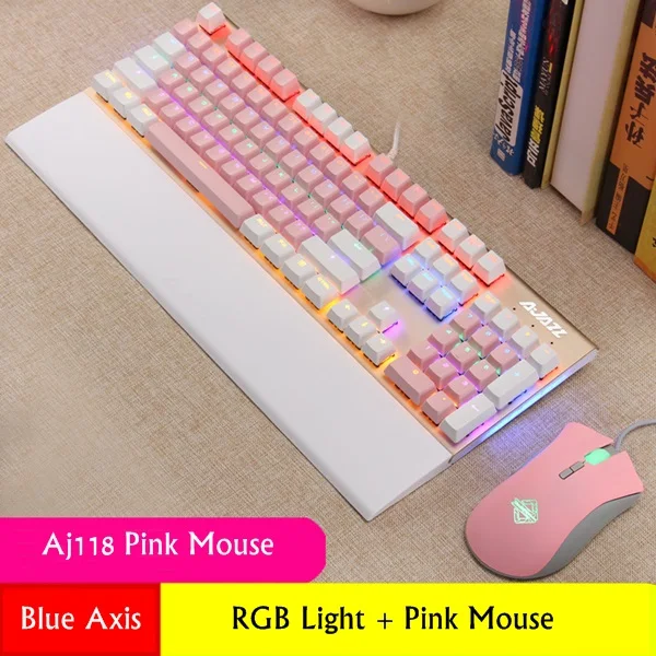 Pink-White RGB Ajazz AK40S PBT Edition эргономичная USB Проводная Механическая игровая клавиатура RGB/смешанный свет отсоединяемая Магнитная опора для рук синяя ось - Цвет: Pink-White RGB