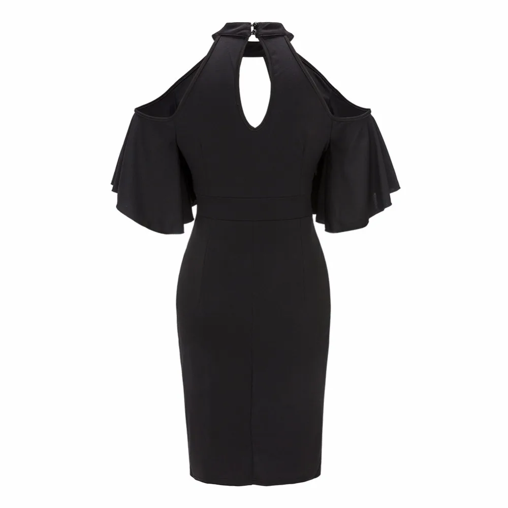 Черный Cold Shoulder Halter Средства ухода за кожей шеи большой Размеры Bodycon платье