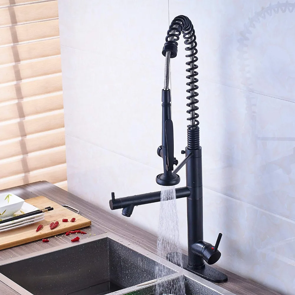 Bright Chrome Spring Pull Down Kitchen Faucet Hands Free Sprayer Head with Lock Hot cold Water Kitchen Mixer Tap Swivel Spout