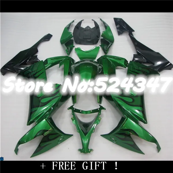 

Hot Sales,ZX-10R 08-10 Sportbike Fairing ZX 10R For kawasaki Ninja ZX10R 2008 2009 2010 Black Flame In Green Motorcycle Fairing