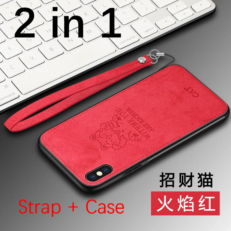 Cat-2in1-Red Чехол с оленем, прочный ТПУ чехол для iphone xs max xr x 10, ремешок, чехол с магнитным держателем для iphone 7, 8, 6, 6s plus, 5, SE, 5S, lucky elk - Цвет: Cat-2in1-Red