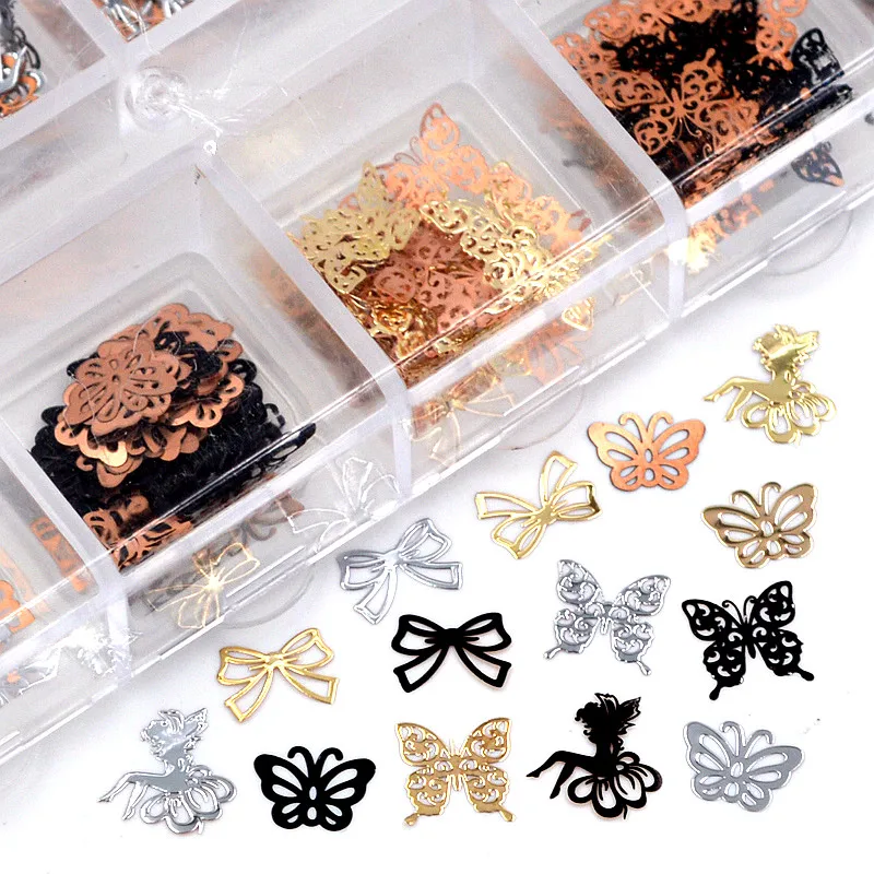 Mix 3 Colors 4 Shapes Bow Ties Butterfly Flower Fairy Metal Sequin Nail Art Rhinestones Slice Decorations DIY Salon Tip7# | Красота и