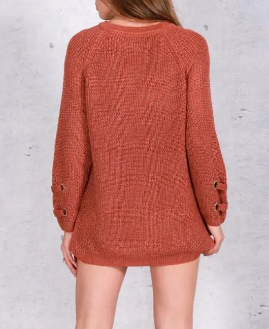 Autumn Winter Long Sleeve Knitted Women Sweater Lace Up V Neck Pullover Jumpers Casual Loose Knitwear New |