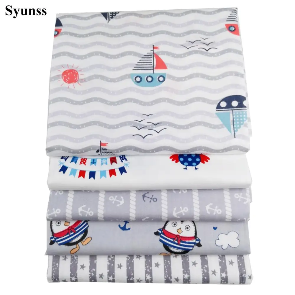 Syunss Gray Sailboat Owl Print Cotton Fabric DIY Tissue Patchwork Telas Sewing Baby Toy Bedding Quilting Tecido The Cloth Tilda | Дом и сад