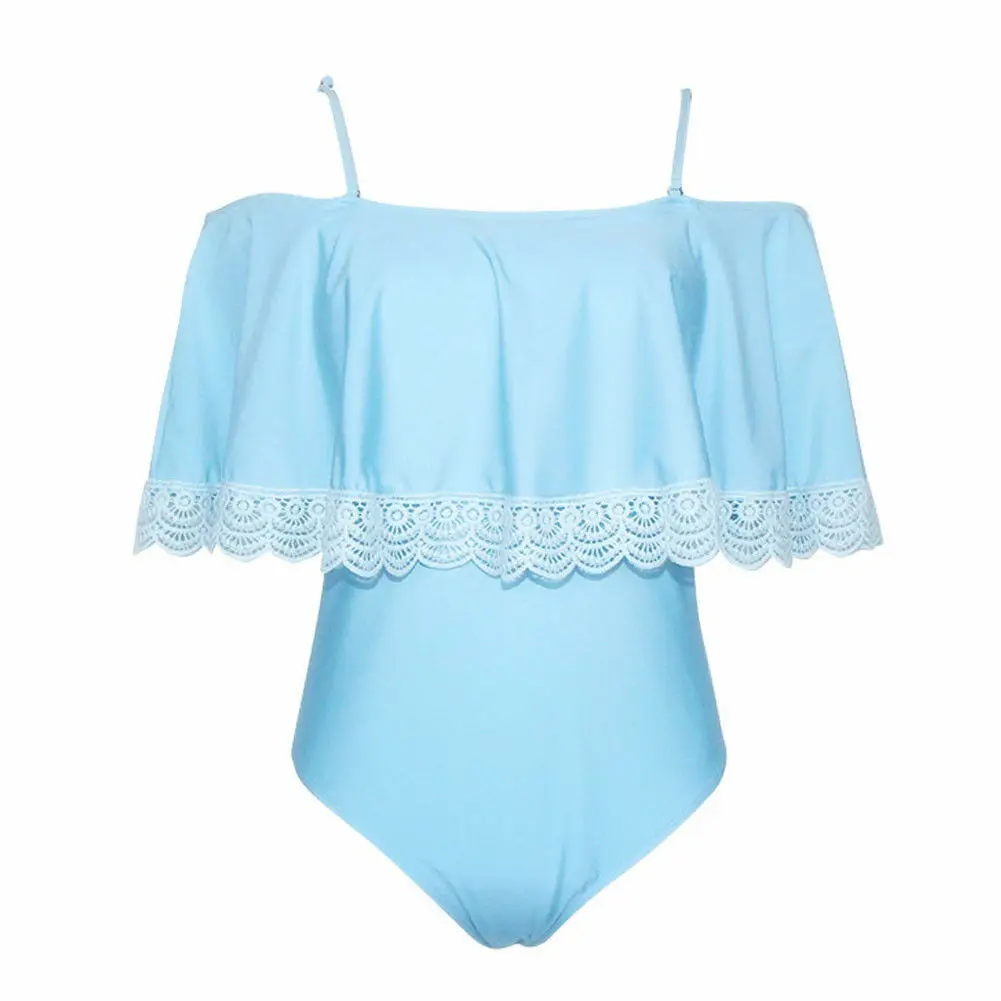 US Hot Women Swimwear One-piece Swimsuit Off Shoulder Bikini Lace Strappy Solid Ruffle Monokini Summer Bathingsuit Beachwear | Спорт и