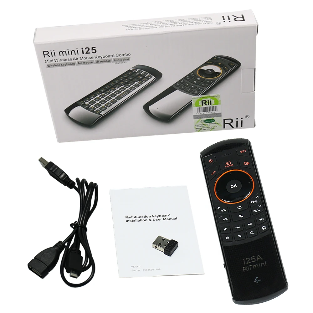 Rii i25A русская английская раскладка 2,4 ГГц Беспроводная Клавиатура Fly Air mouse с ИК-пультом дистанционного обучения и разъемом для наушников для Smart tv