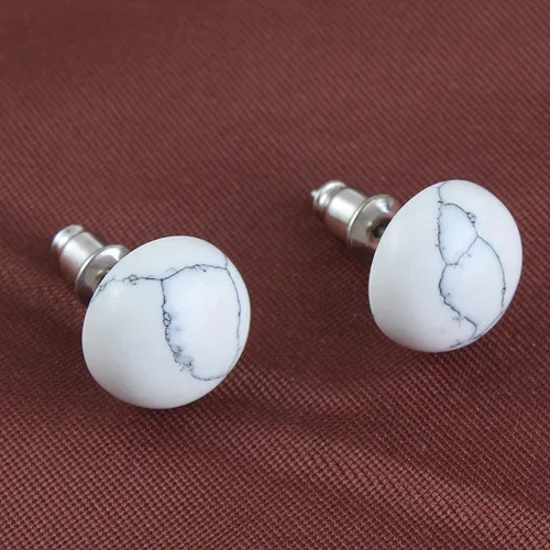 White Turquoises Трендовые бусины, посеребренные, много цветов, кварцевый камень, половинчатая форма, серьги-гвоздики для подарка на Рождество, ювелирные изделия - Окраска металла: White Turquoises