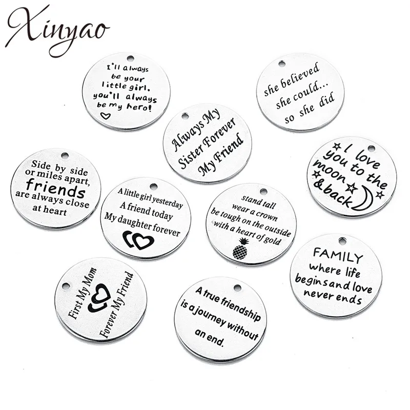 XINYAO 2018 5pc/lot Stainless Steel Dog Tags Silver Tone Pendants Stamping Tag Round Word Charm for DIY Necklace Making Findings | Украшения