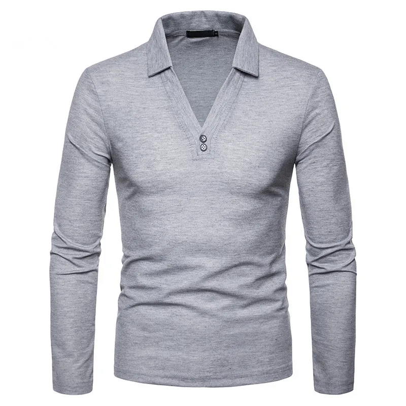 Мужская рубашка поло с длинным рукавом весенние топы v образным вырезом