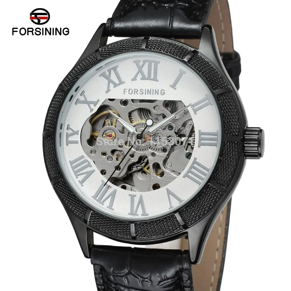

FSG8085M3B1 Forsining Automatic self-wind dress fashion skeleton leather strap watch for men gift box free shipping