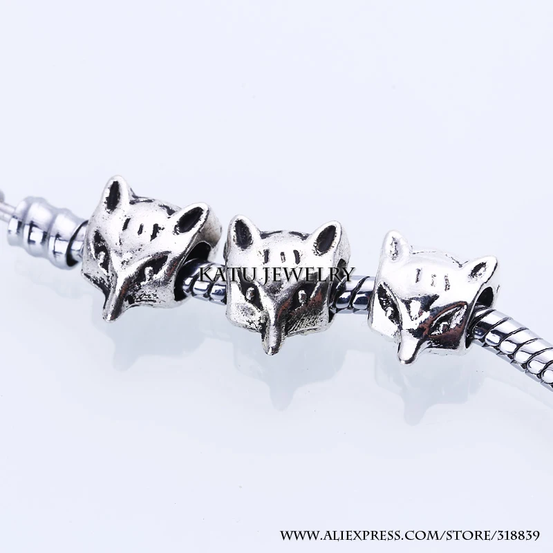 Metal Fox Beads Fit Pandora Charms Antique Silver DIY Zinc Alloy European Animal for Bracelets 30pcs/lot BC1039 | Украшения и