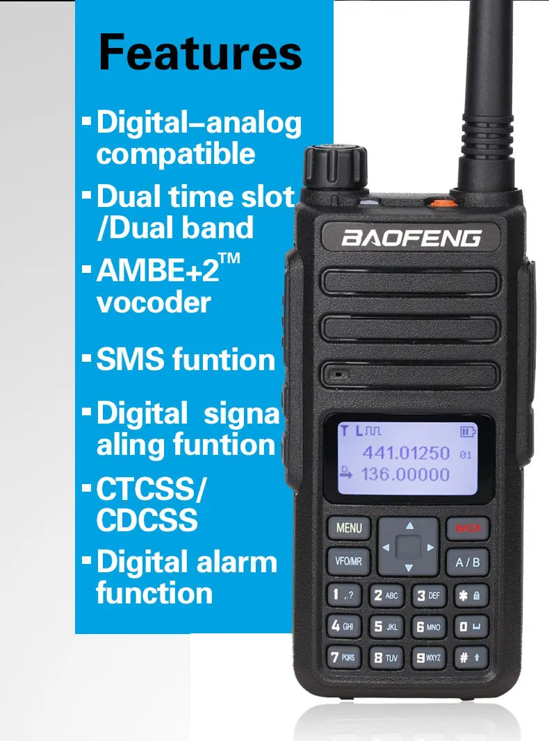 Baofeng DM-1801 цифровая рация VHF/UHF Двухдиапазонная DMR Tier1 Tier2 Tier II Dual Time slot цифровая/аналоговая DM-860 радио