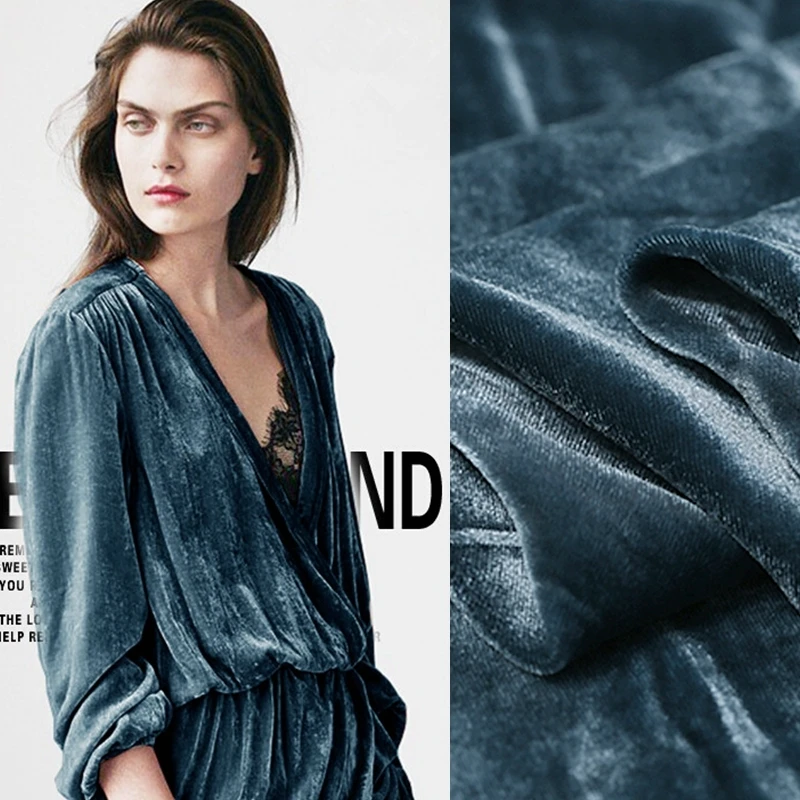 Лидер продаж 2016 осенняя синяя и серая импортная бархатная шелковая ткань