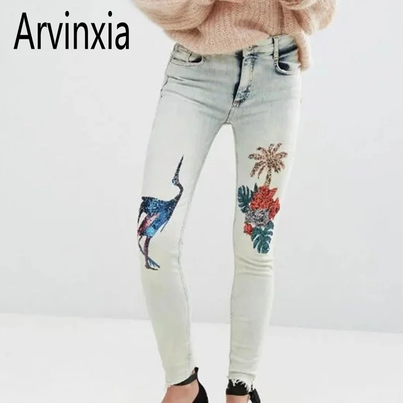 Arvinxia/модные женские джинсы с аппликацией и кисточками новые джинсовые брюки