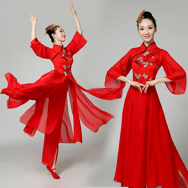 

Китайские народные танцевальные костюмы, классическая одежда для фанатов, национальная танцевальная одежда, костюм старинного национальн...