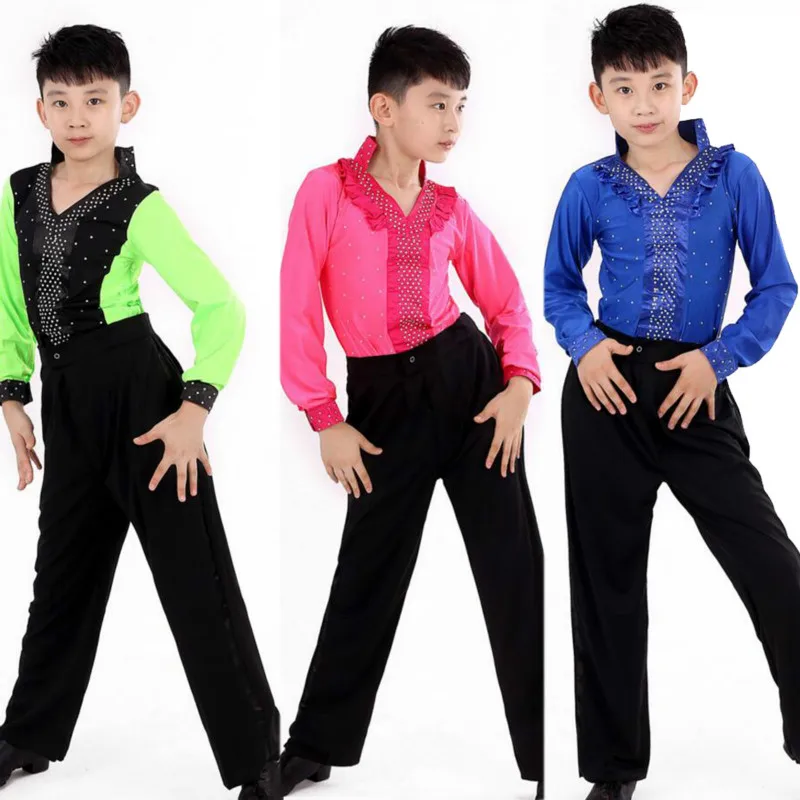 Костюмы для латиноамериканских танцев мальчиков голубого и зеленого цвета