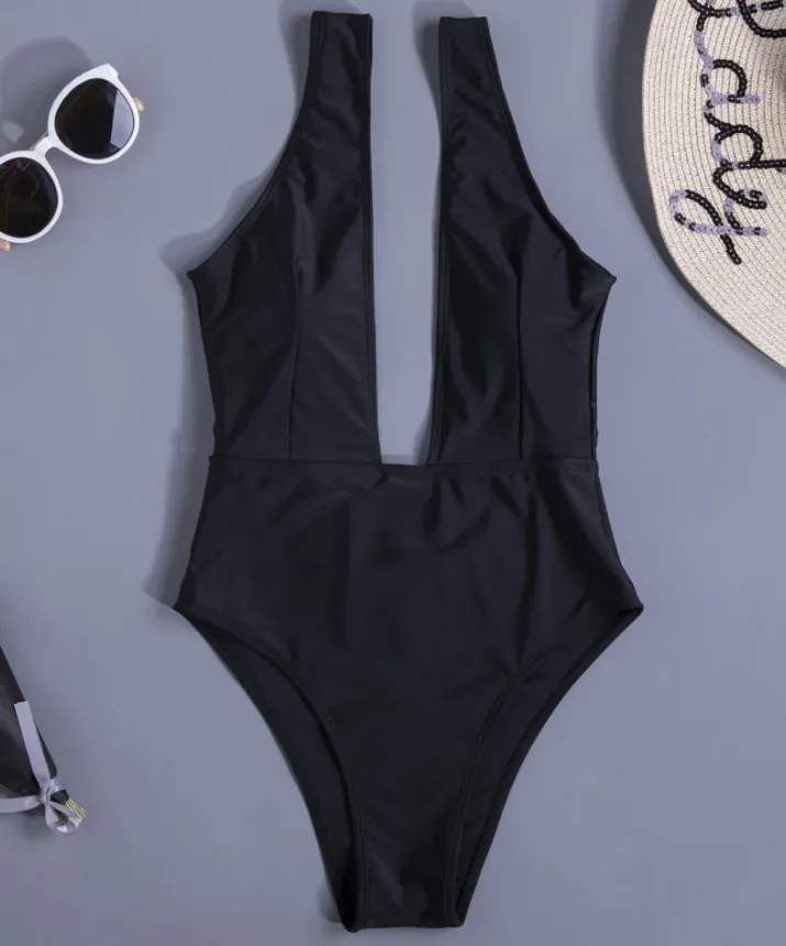 Женский купальник с глубоким v образным вырезом желтый высокой талией пляжный