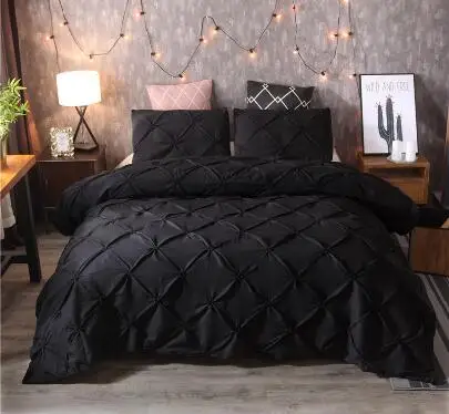Роскошный Черный Комплект постельного белья с пододеяльником и плиссированным