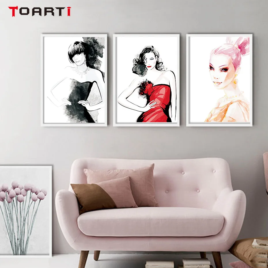Красивая Женская модная Картина на холсте привлекательные акварельные плакаты и