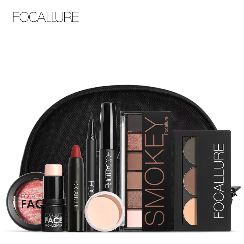 Focallure 8 шт./компл. набор для макияжа, в том числе тюбики для помады, подводка для глаз, тушь для ресниц и бровей, теней для век, бровей, набор для макияжа для женщин косметичка - Цвет: FOCALLURE KIT