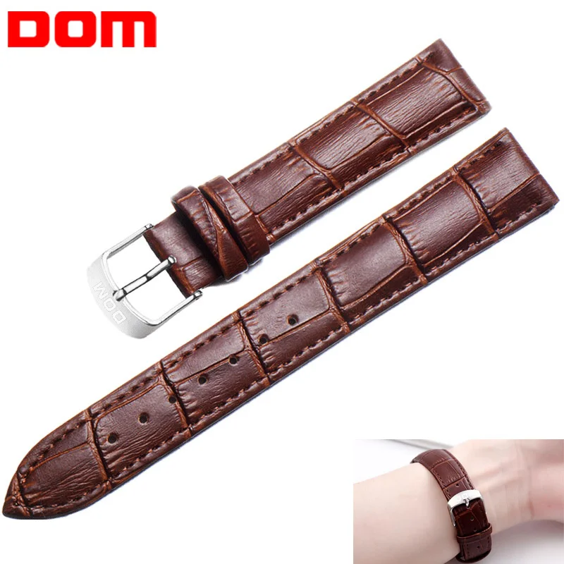 Brown 20mm DOM новые часы ремешок из натуральной кожи для женщин мужчин унисекс высокое качество коричневый черный водонепроницаемый Пряжка 20 мм наручные часы браслет - Цвет ремешка: Brown 20mm