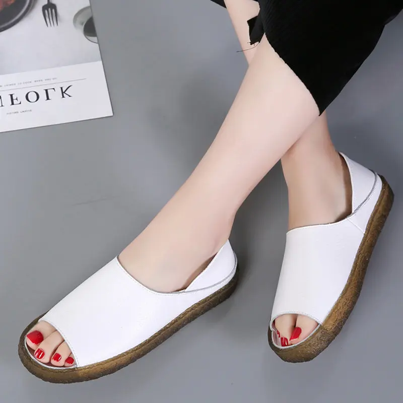 Women Sandals Genuine Split Leather Flat Heel Ankle Slip on Solid Slides Platform Flip Flops Ladies Mules Sandalias Mujer 035W | Обувь