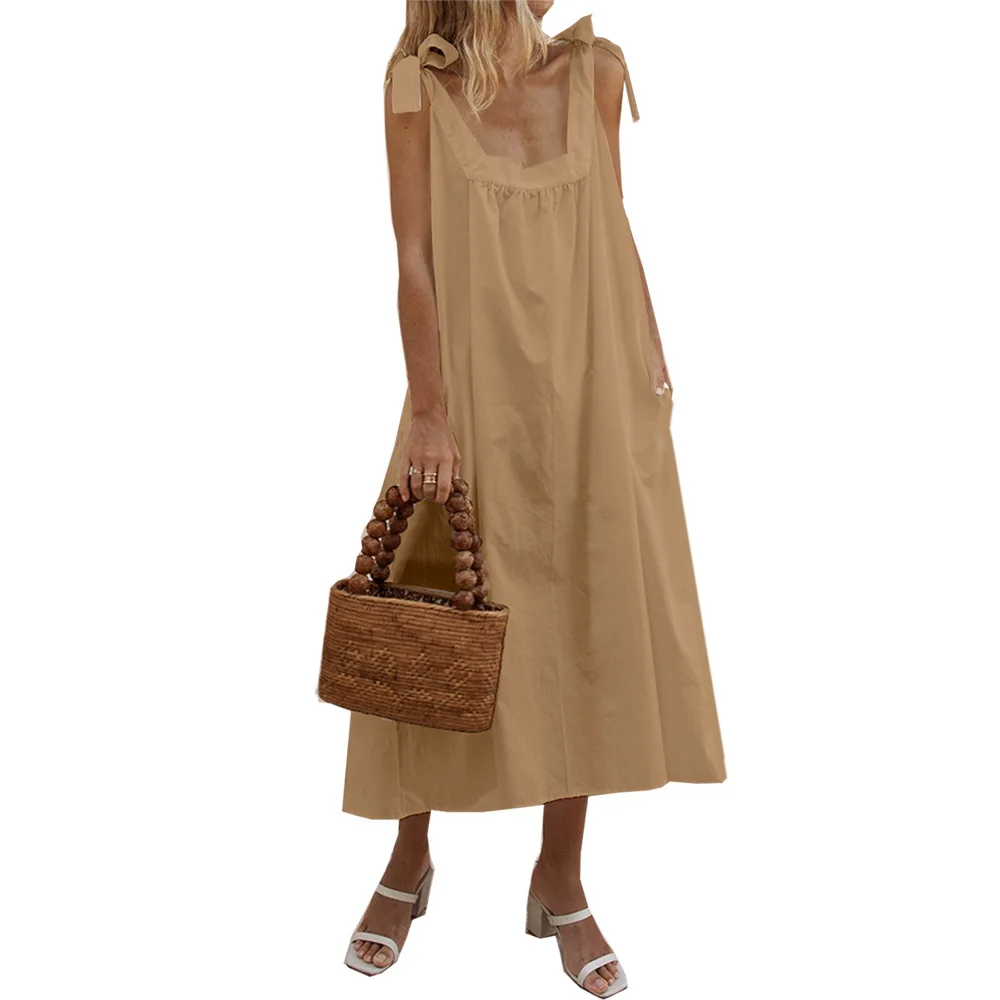 Женское длинное платье макси летнее однотонное пляжное в стиле бохо