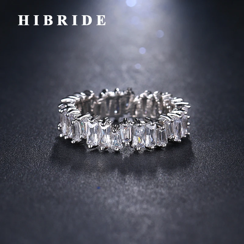 

HIBRIDE Hot Clear Cubic Zircon women Man Rings White Gold Color Finger Ring Bridal Gifts Spinner ring R-160