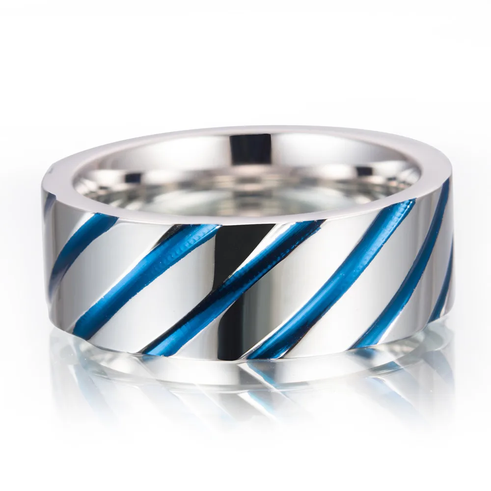 2017 крутое мужское кольцо на палец из нержавеющей стали в полоску белого и
