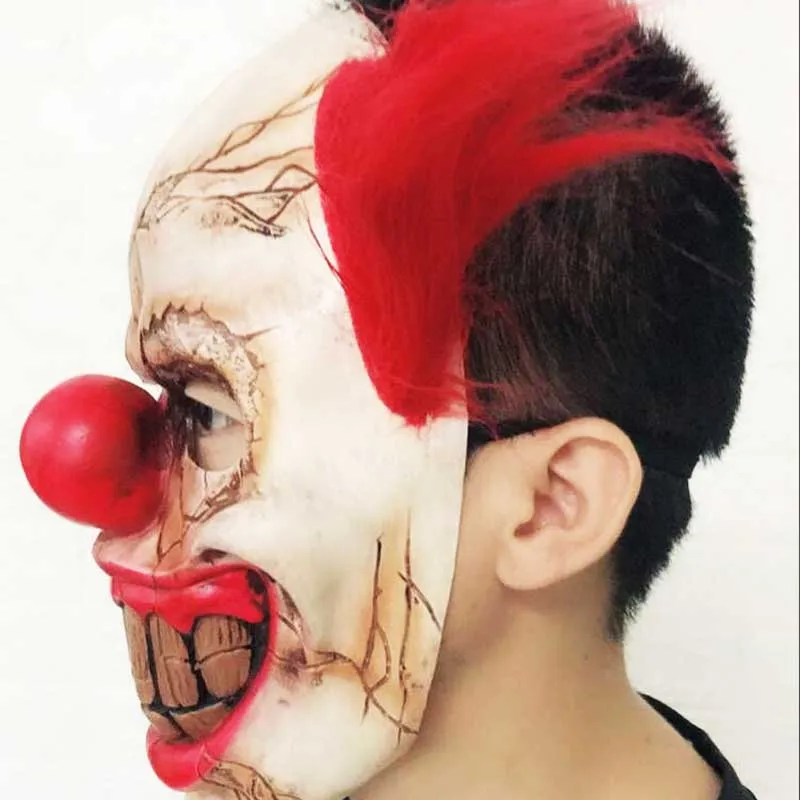 Страшная маска на Хеллоуин клоун латексная все лицо большого рта Красный Нос