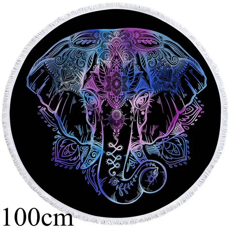001 Towel 100cm BeddingOutlet богемное круглое пляжное полотенце Boho Слон полотенце с кисточкой Цветочный Коврик для йоги Lotus Toalla одеяло 150 см Прямая поставка - Цвет: 001 Towel 100cm
