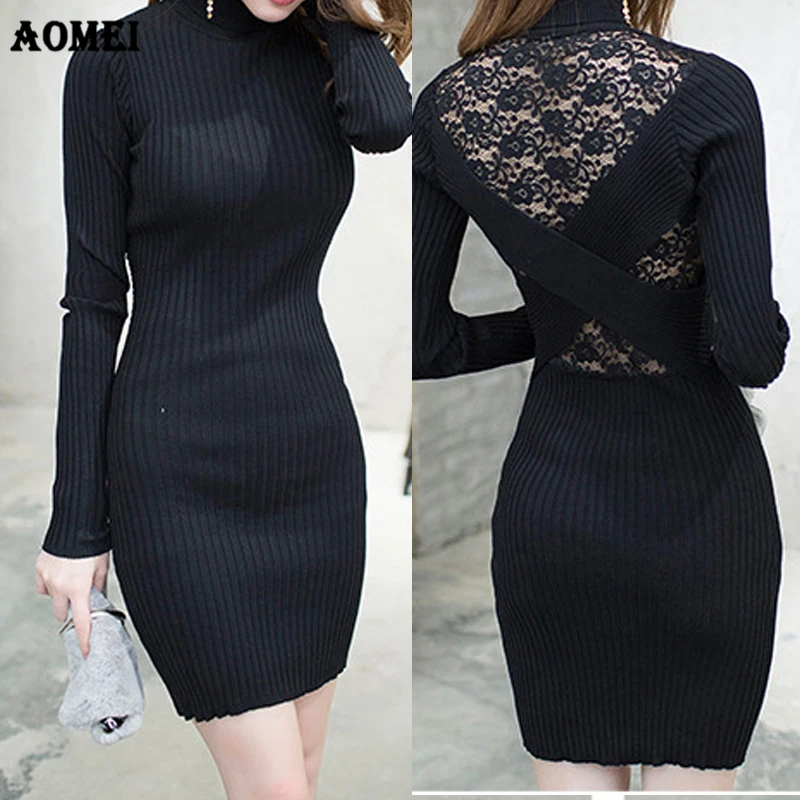 2020 женское вязаное платье-футляр кружевное лоскутное платье с открытой спиной