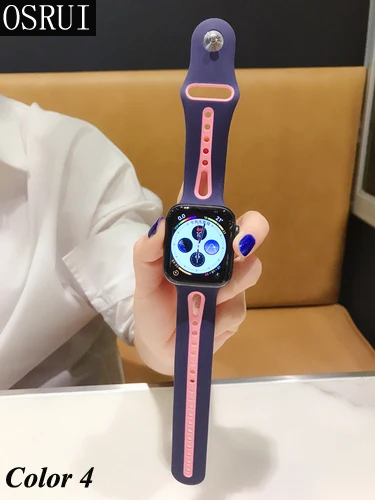 Ремешок для apple watch band 42 мм 38 мм 4 44 мм 40 мм correa iwatch 4 3 2 спортивный силиконовый браслет pulseira apple watch аксессуары - Цвет ремешка: Purple pink