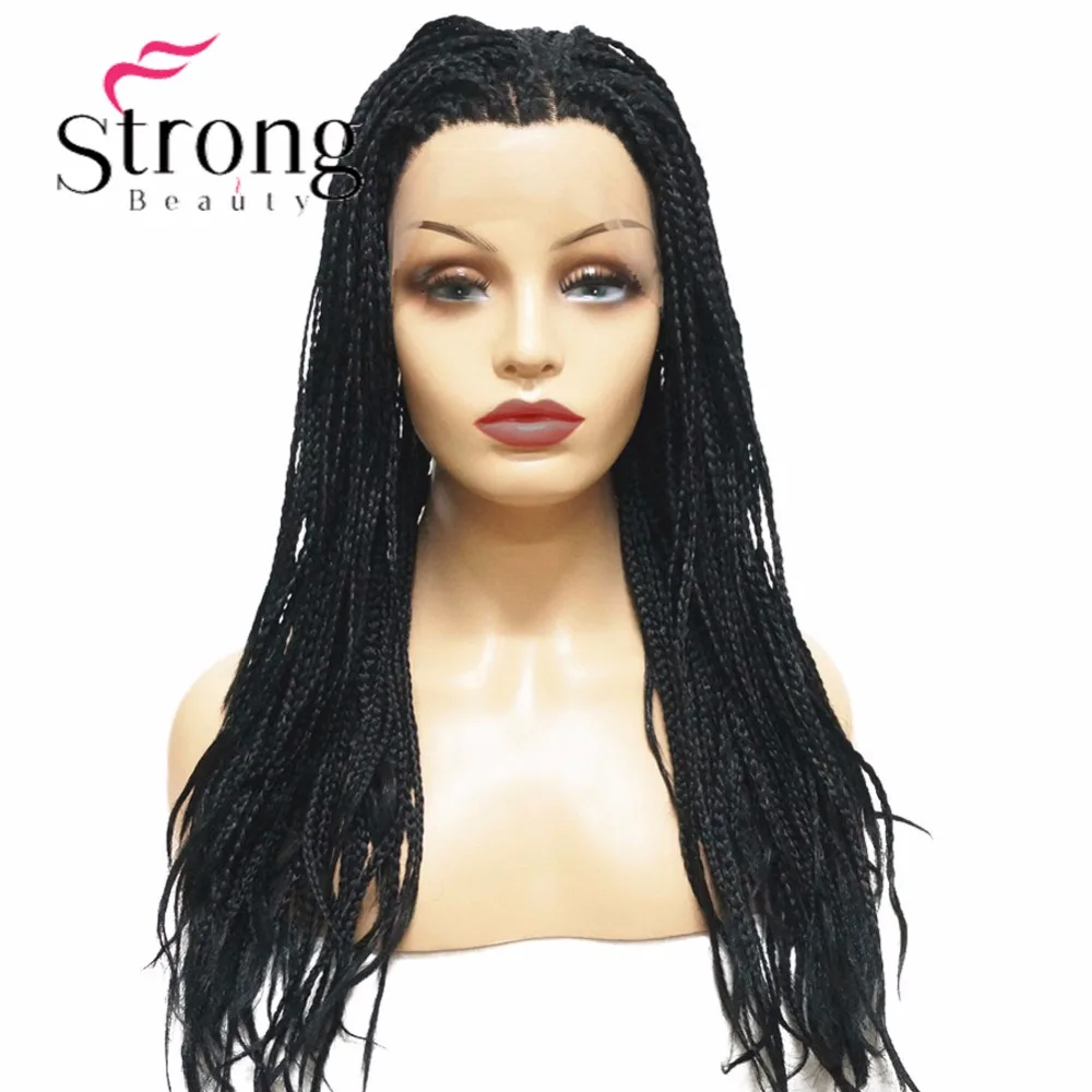 StrongBeauty твист плетеные кружева спереди длинный черный парик синтетические