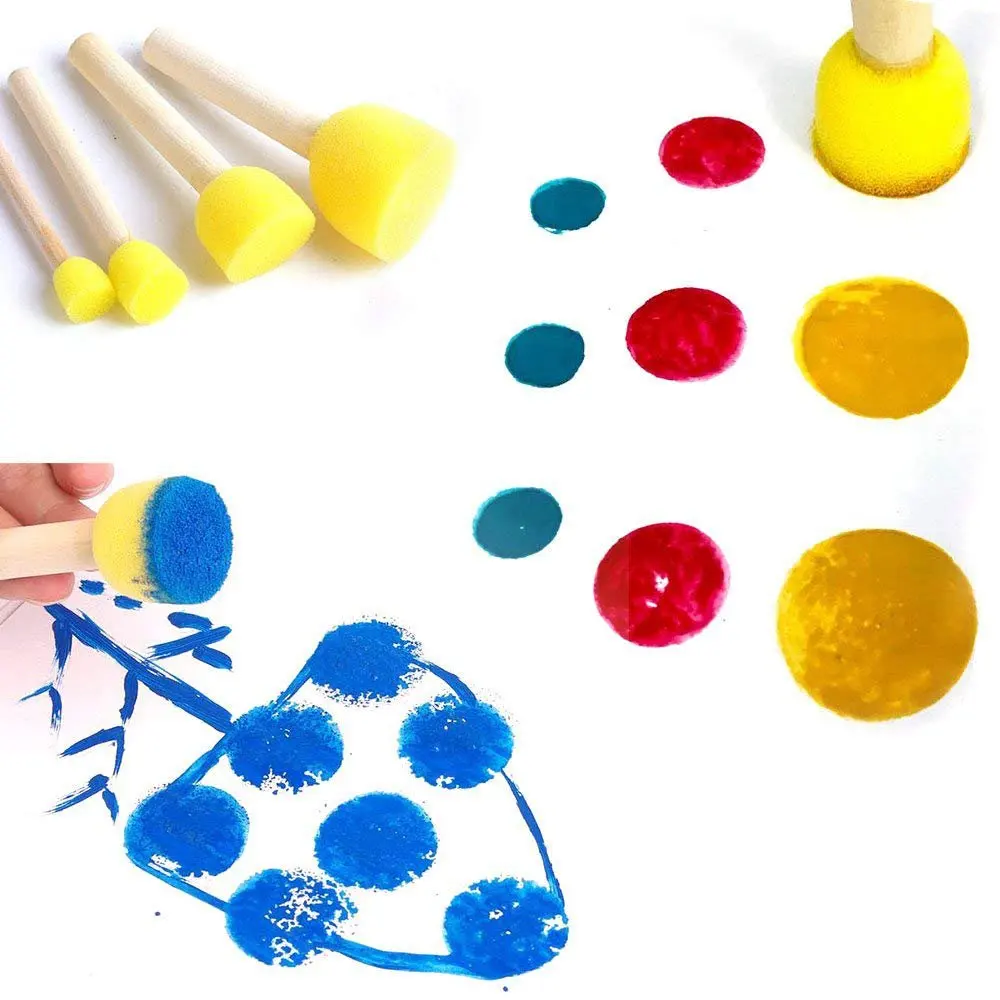 Pack of 30 Round Foam Sponge Paint Brush Set - Stencil Value 5 Different Sizes Great for Kids Arts and Crafts | Канцтовары для