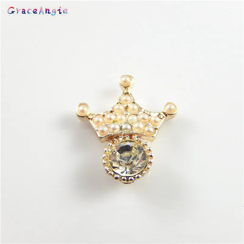 

GraceAngie 6PCS Alloy Princess Crown Design With Rhinestones Pearl Charms Necklace Pendant Favors DIY Jewelry Accessories