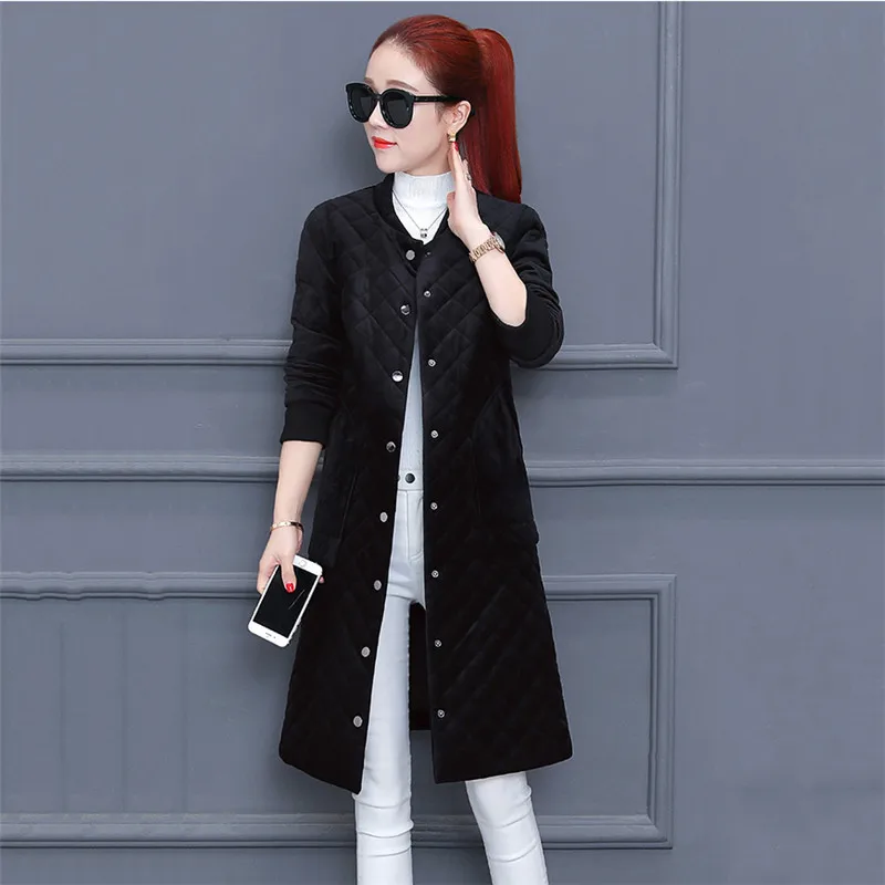 Зимние новые золотые бархатные пальто из хлопка Длинная женская куртка 2019