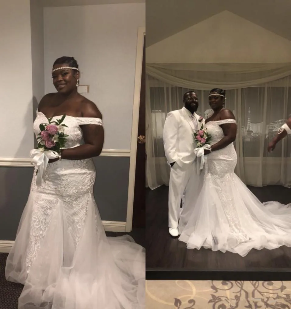 Романтические 2021 Русалка Кружева Свадебные платья для Африки размера плюс Дубай