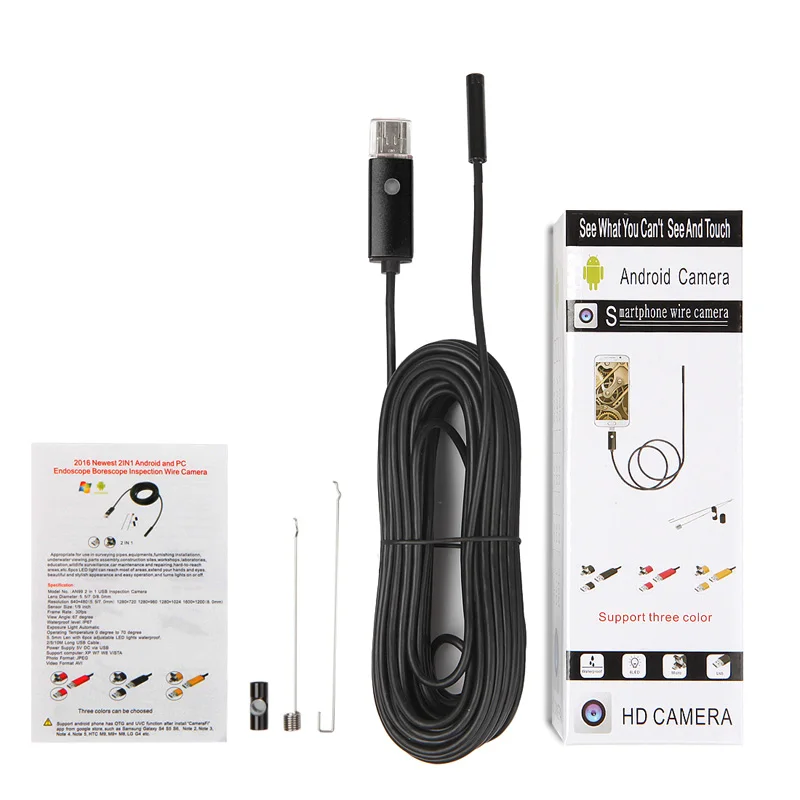 5,5 мм объектив 2в1 Android USB эндоскоп камера 1/m/2 m/3,5 m/5 m Змеиный провод борескопы для Android телефона и ПК для ремонта труб автомобиля