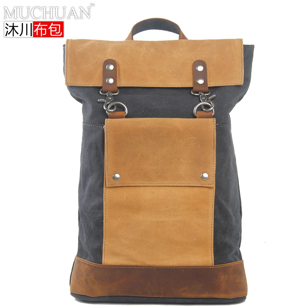Muchuan 2003 # новый ретро холщовый рюкзак с замшевой кожаной камерой 15 дюймов Сумка
